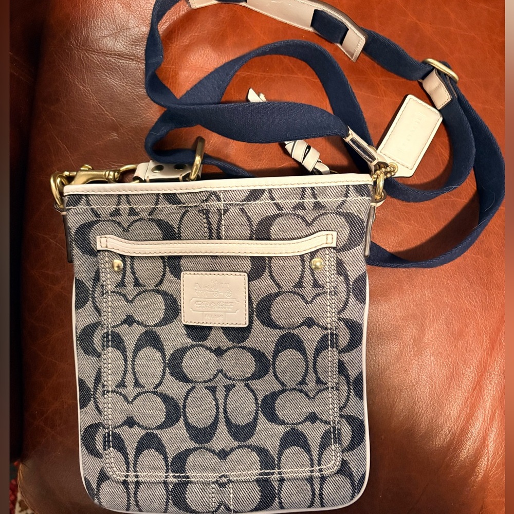 Coach Navy and Cream Patterned Crossbody Bag